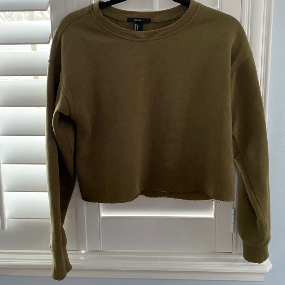 Forever21 Olive Cropped Crewneck